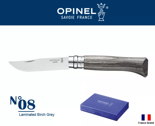 Opinel France No08 Stainless Laminated Birch Grey Handle Folding Knife