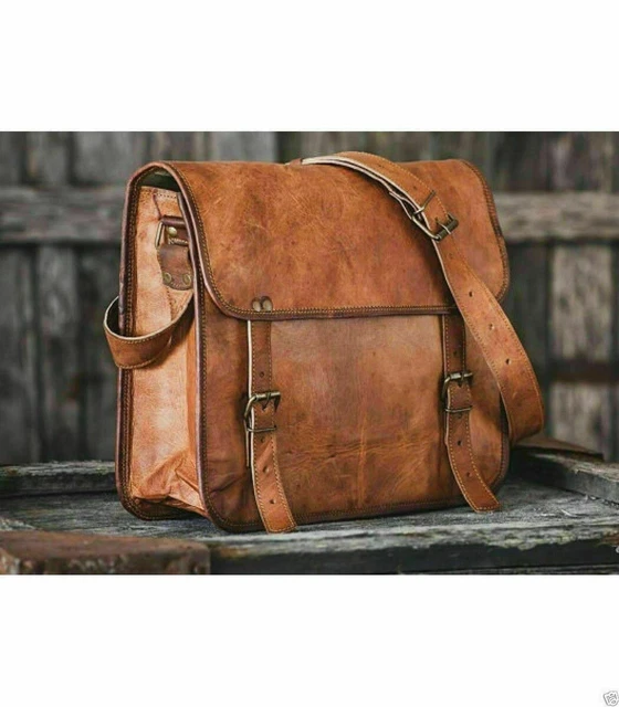 Unisexe Neuf 18 " Cartable Véritable Cuir Marron Messager Sac Sacoche Ordinateur