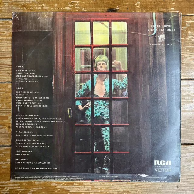 DAVID BOWIE - ZIGGY STARDUST - 1ST PRESS VINYL LP -  Inner No Mainman - 1E / 1E