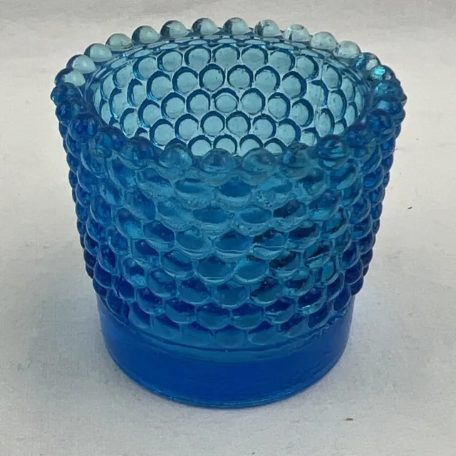 Blue Glass Hobnail Tea Light Votive Cup Candle 2" Toothpick Holder