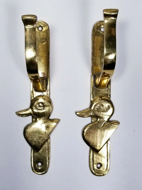 Vintage Brass Pair Duck Head Hooks Coat, Robe, Towel, Hats, Purse Hanger Unique