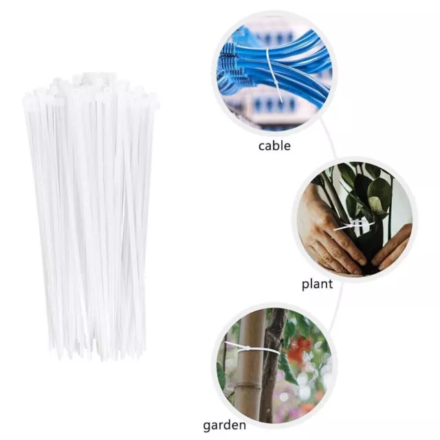 White 200 Pcs. 8 Inch Zip Ties Nylon 50 Lbs Uv Weather Resistant Wire Cable