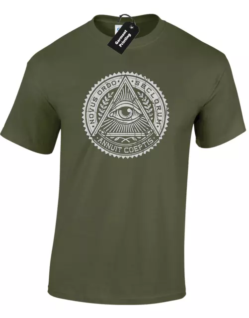 Vintage Illuminati Mens T Shirt Tee Pyramid Eye Conspiracy Pyramid Eye Masons