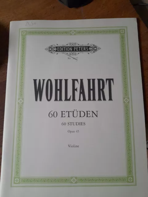 Partition pour violon - WOHLFAHRT 60 Etüden Editions Peters n°3327 opus 45