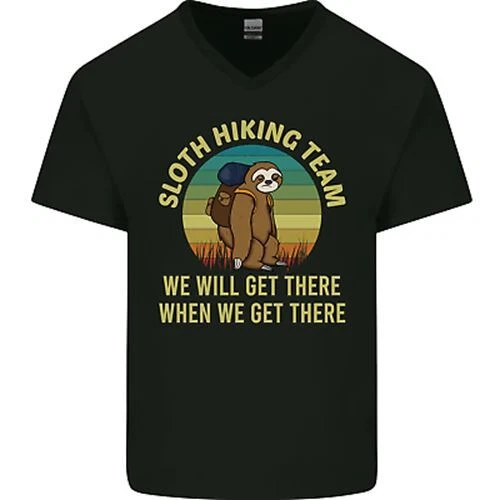 Sloth Hiking Team Funny Trekking Walking Mens V-Neck Cotton T-Shirt