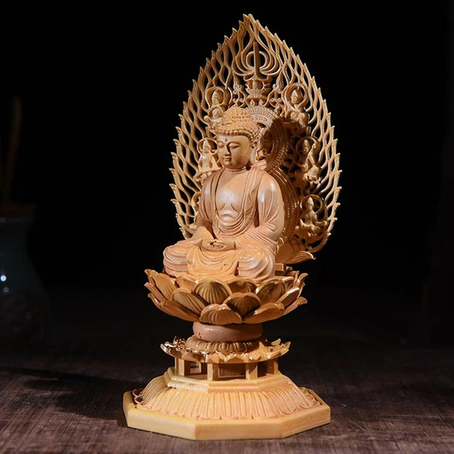 Wooden sitting statue of Shaka Nyorai　 Buddha statue wood carving　Repelle    Z90
