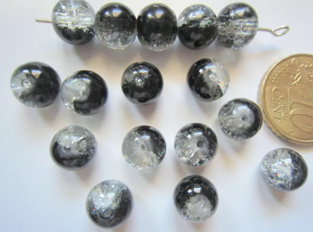 Perlas bola cristal crackeado 8 mm X 20 UNIDADES transparente y negro abalorios