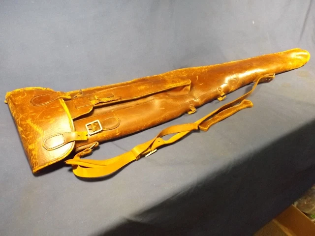 Vintage Brown Leather Rifle Scabbard with Side Scope Pouch