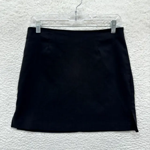 90s Y2K Vintage P&S Mini Skirt L Large Black Slit Goth Grunge Preppy Academia