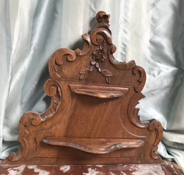 12” French Antique Wood Pediment Crest Salvage Finial Carved 1800s rococco