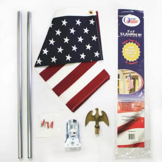 Olympus 2' x 3' American Flag with Steel 4 Foot Flagpole Kit, Made In USA