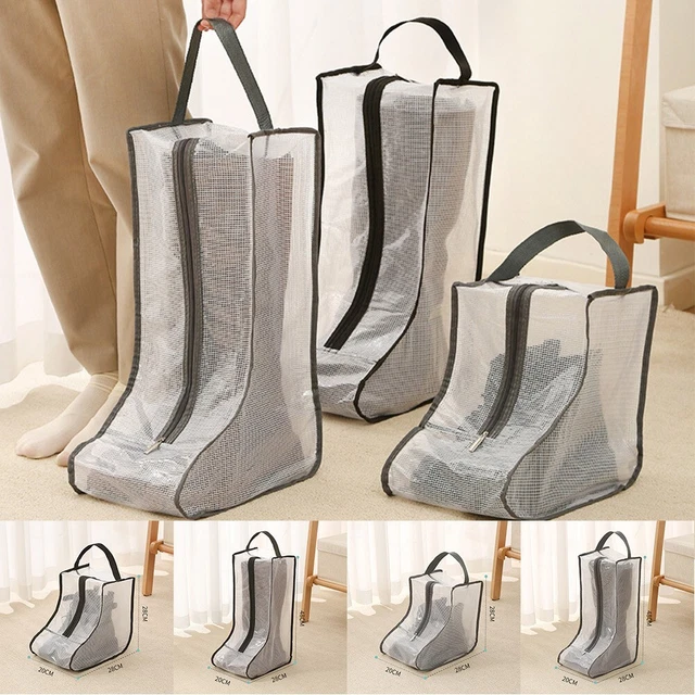 Bolsa de almacenamiento fácil de usar zapatos bolsa abrazadera transparente diseño de mango de malla