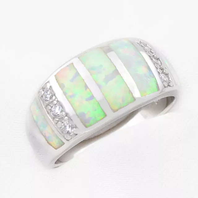 18K Weißgold & Sterlingsilber Glanz Weiß Feueropal Weiß Zirkon Ring Größe 7