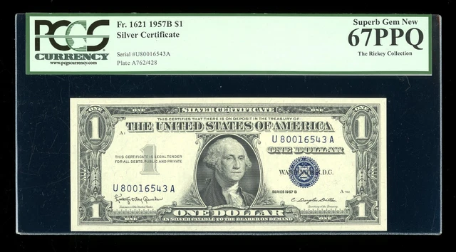 DBR $1 1957B Silver Superb Gem Fr. 1621 UA Block PCGS 67 PPQ Serial U80016543A