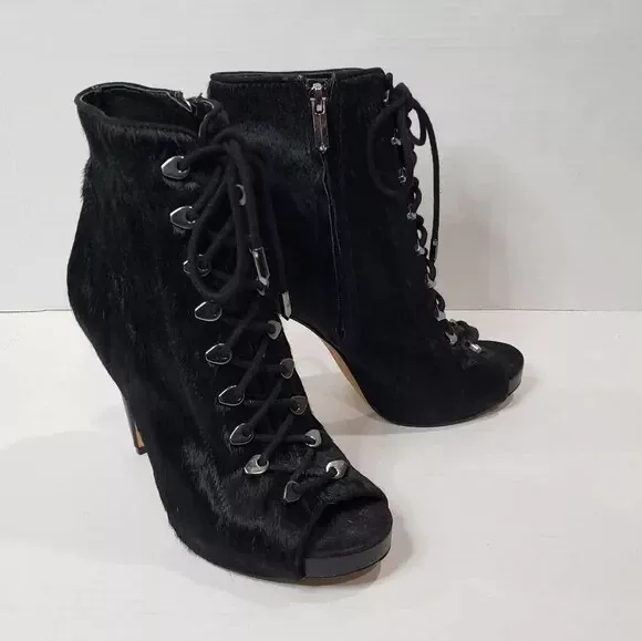 Sam Edelman Karmen Calf Hair Lace up Peep Toe High Heeled Booties Size 6.5 2