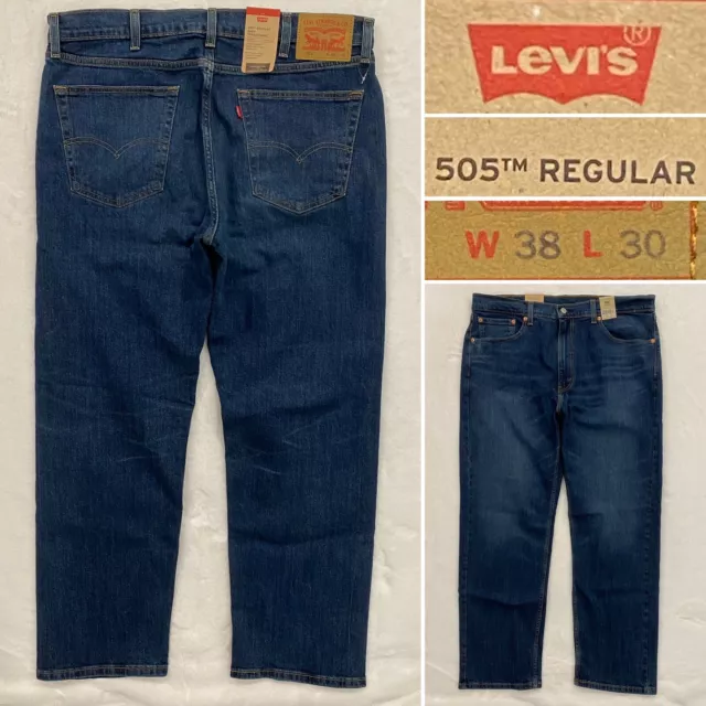 Levi's 505 Straight Leg Jeans Pants Men's 38 x 30" Regular Fit Medium Wash Denim