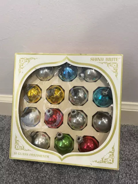 Shiny Brite Glass Christmas Ornaments Balls Set of 14 Vintage