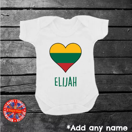 Lithuania Personalised Heart Babygrow Bodysuit Romper Boys Girls Gift