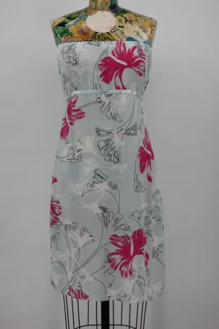 O’Neill Womens Size M Blue Pink White Floral Hibiscus Strapless Summer Dress