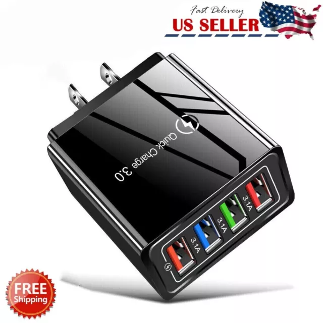 US 4 Port USB Wall Charger USB Fast Quick Charge QC 3.0 Power Adapter Plug Black