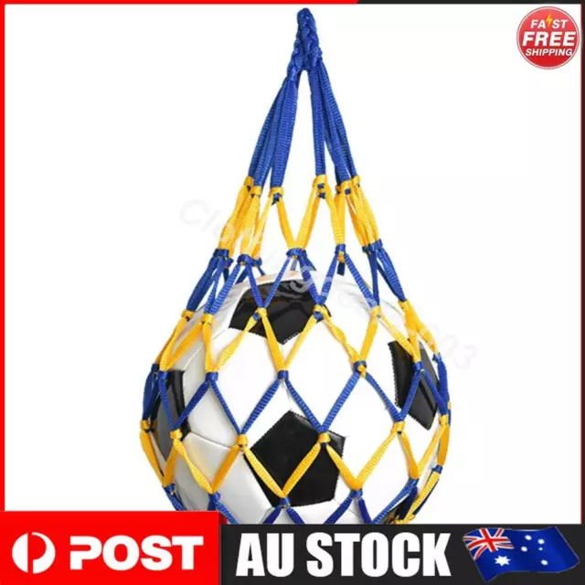 Football Soccer Ball Net Bag Basketball Carry Mesh Storage (Yellow Blue)