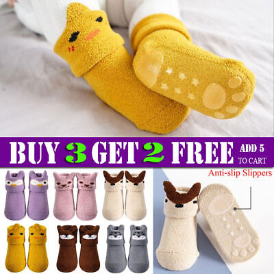 Anti-slip Slippers Toddler Outdoor Floor Socks Girl Baby Boy Cotton Fuzzy Shoes