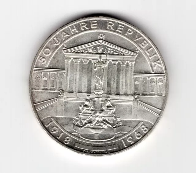 1968 Austria 50 Schilling Silver Coin - UNC