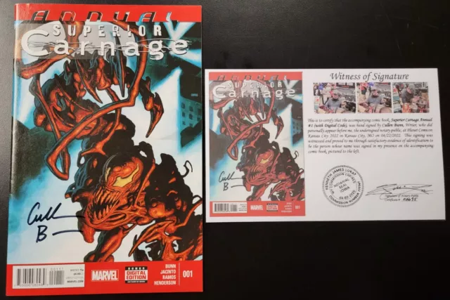 Superior Carnage Annual #1 (with Code) SIGNED by Cullen Bunn with Notarized WOS