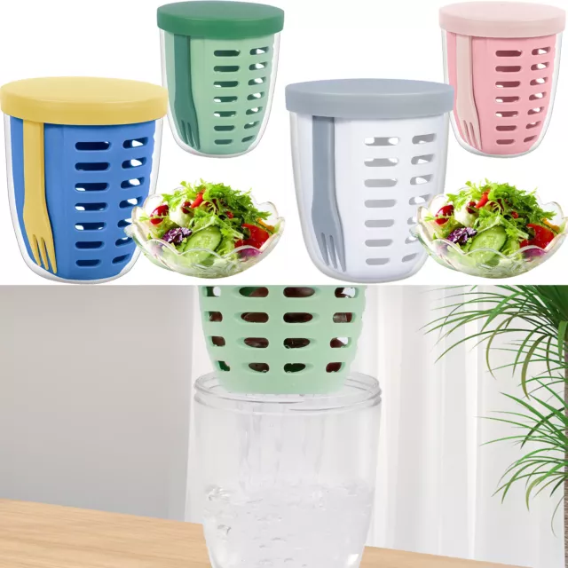 2Pcs Salad Cup Draining Salad Container with Fork Portable Large Capacity FauZf