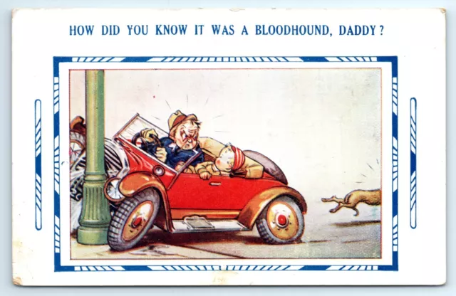 POSTCARD art comic, motoring motor car crash dog swearing theme, Bamforth #3171