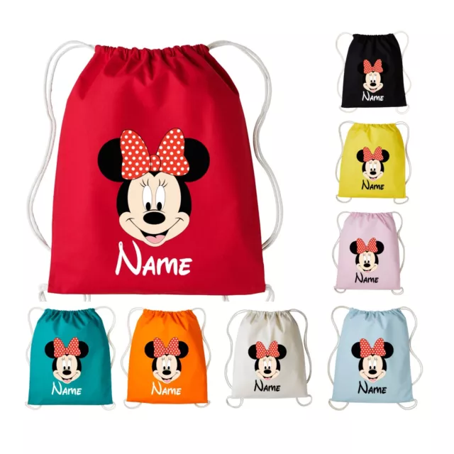 Personalised Your Name Minnie Mouse Drawstring Bag Gym School Rucksack Kids Bag
