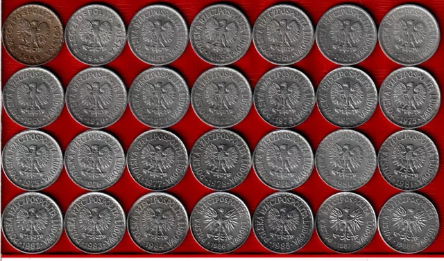 POLAND POLEN 30x 1 ZLOTY 1949 1957 1965 1966 1967 1968 1969-1990 KOMPLETT SELTEN