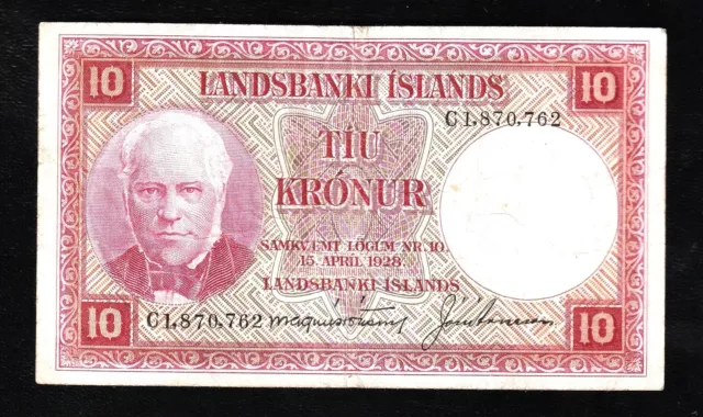 🇮🇸 Iceland   ,Landsbanki Islands  10 Kronur,1928   * Jón Sigurðsson * BANKNOTE