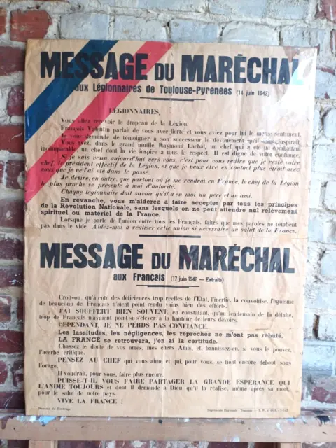Ww2 Francais Originale Affiche Message Du Marechal Edition  7 Juillet 1942