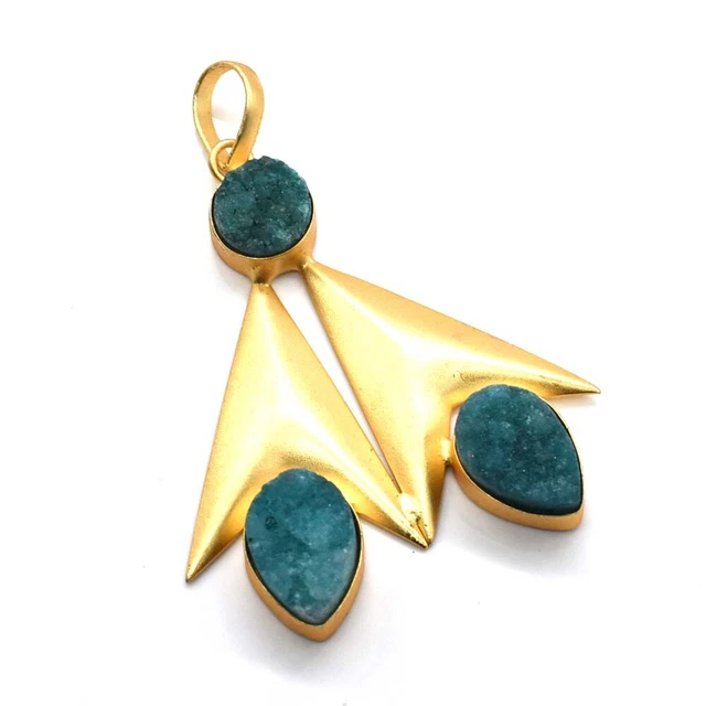 Green Titanium Druzy Gemstone Gold Plated Jewelry Arrow Head Pendant 1 U212