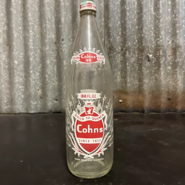 COHNS 32fl oz. PYRO LABEL SOFT DRINK VINTAGE BOTTLE, Melbourne