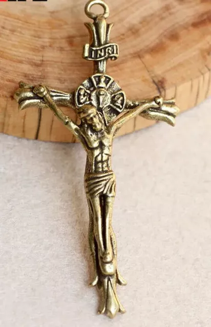 Medieval Crucifix Solid Brass Christian Catholic Jesus Crucified Gold Pendant