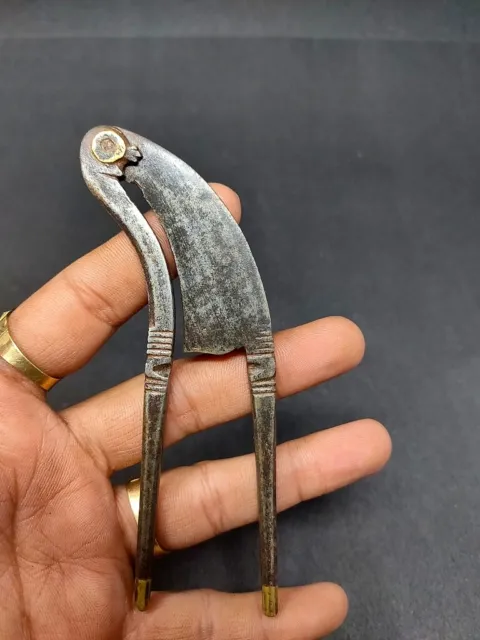 Antique Hand Forged Iron Bird Shape Betel Nut Cutter Brass Work Cut Design Old