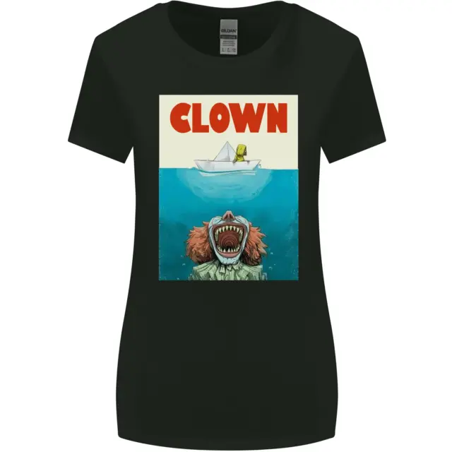 T-shirt Jaws Funny Parody Clown Halloween Horror donna taglio più largo