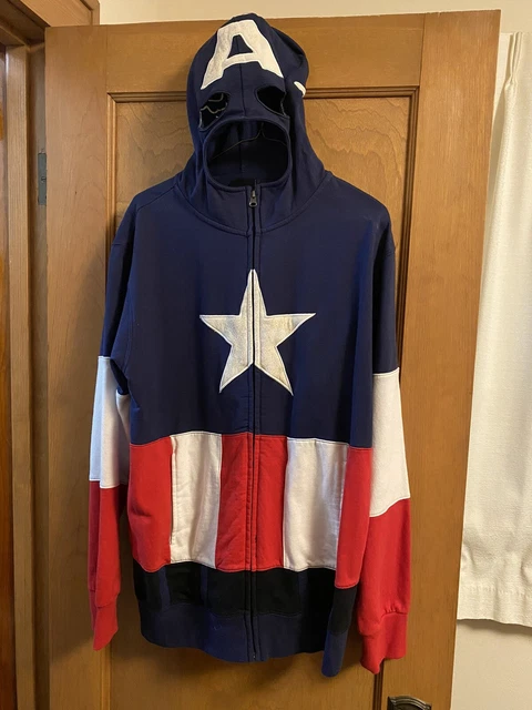 Marvel Captain America Cosplay/Costume Large Zip-Up Sweatshirt w/ Pullover Mask
