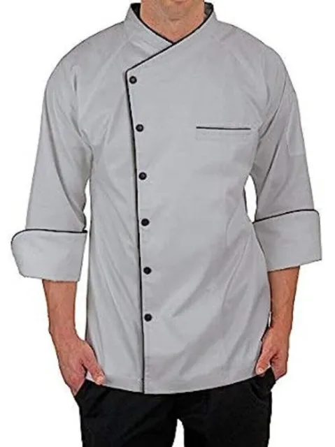 Traditional Simple Black Piping Grey Color Chef Coat Size 38/Medium For Men