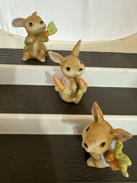 Lot of 3 Homco Home Interiors Porcelain Bunny Rabbit Figurines #1410