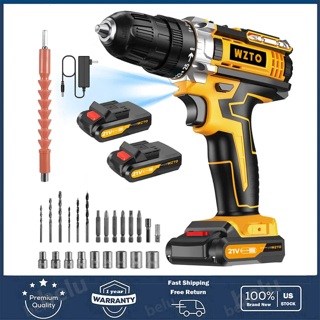 21V CORDLESS COMBI Hammer Impact Drill Driver Electric Screwdriver w/ 2
