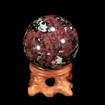 2" Red Eudialyte with black Aegirine rock sphere crystal orb mineral ball 49mm