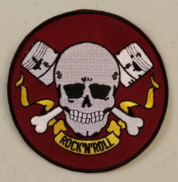 Rock N Roll Skull & Pistons Sew - Iron On Patch New