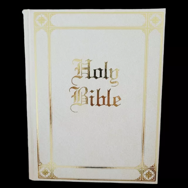 Vintage Holy Bible Guiding Light Edition 1990 King James Version White Gold New