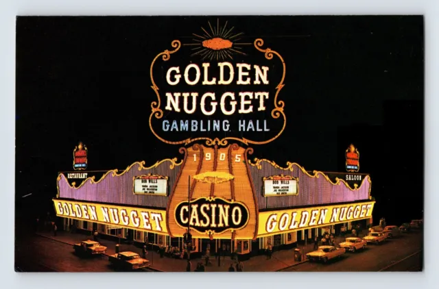 Postcard Nevada Las Vegas NV Golden Nugget Night Neon Sign 6s Unposted Chrome