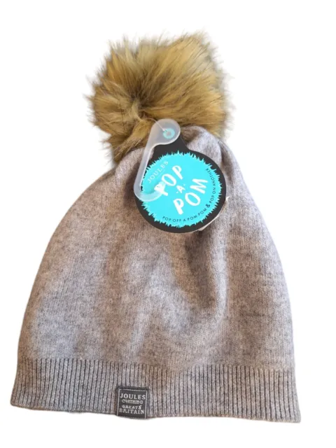 Joules Hat FLURRYWELL, Pop a Pom Grey Knitted Snowday Hat With Pom Pom. Joules..