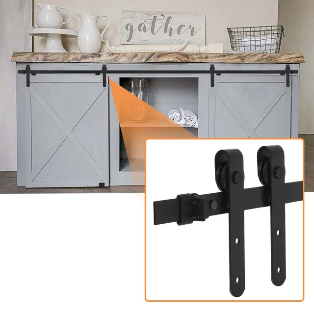 6FT Mini Sliding Barn Door Hardware Kit for 2 Door, Flat Track J Shape Roller