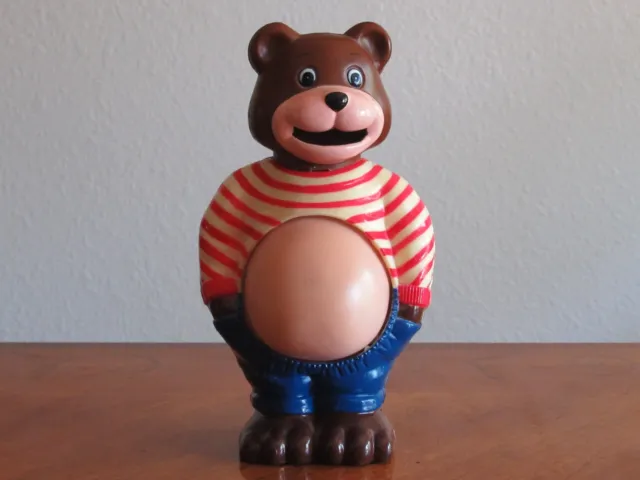Vintage 7" Plastic Pot Belly Teddy Bear Coin Bank JSNY #9273 Expanding